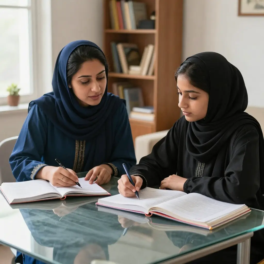 Female Tutor in Islamabad tutoring a female student English subject in her Home