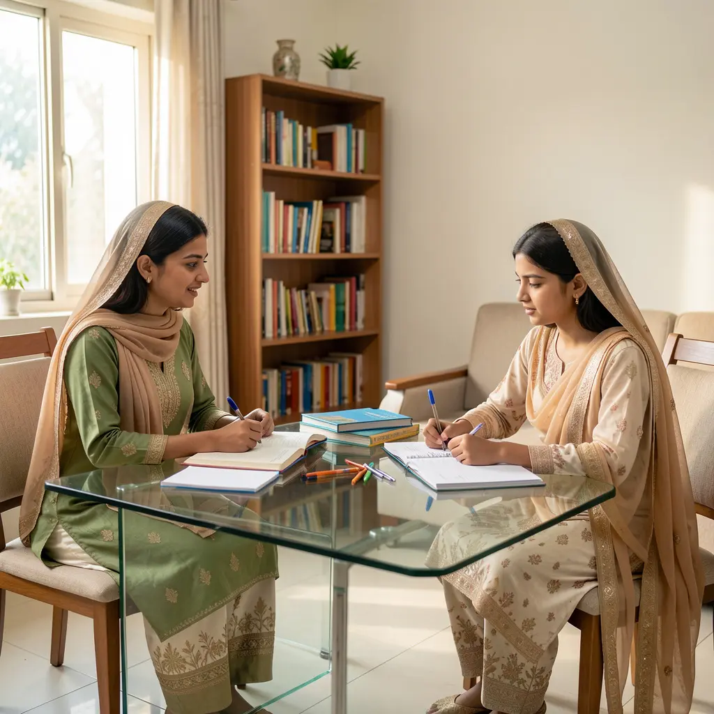 A level female tutor and A level student focusing on Biology topic