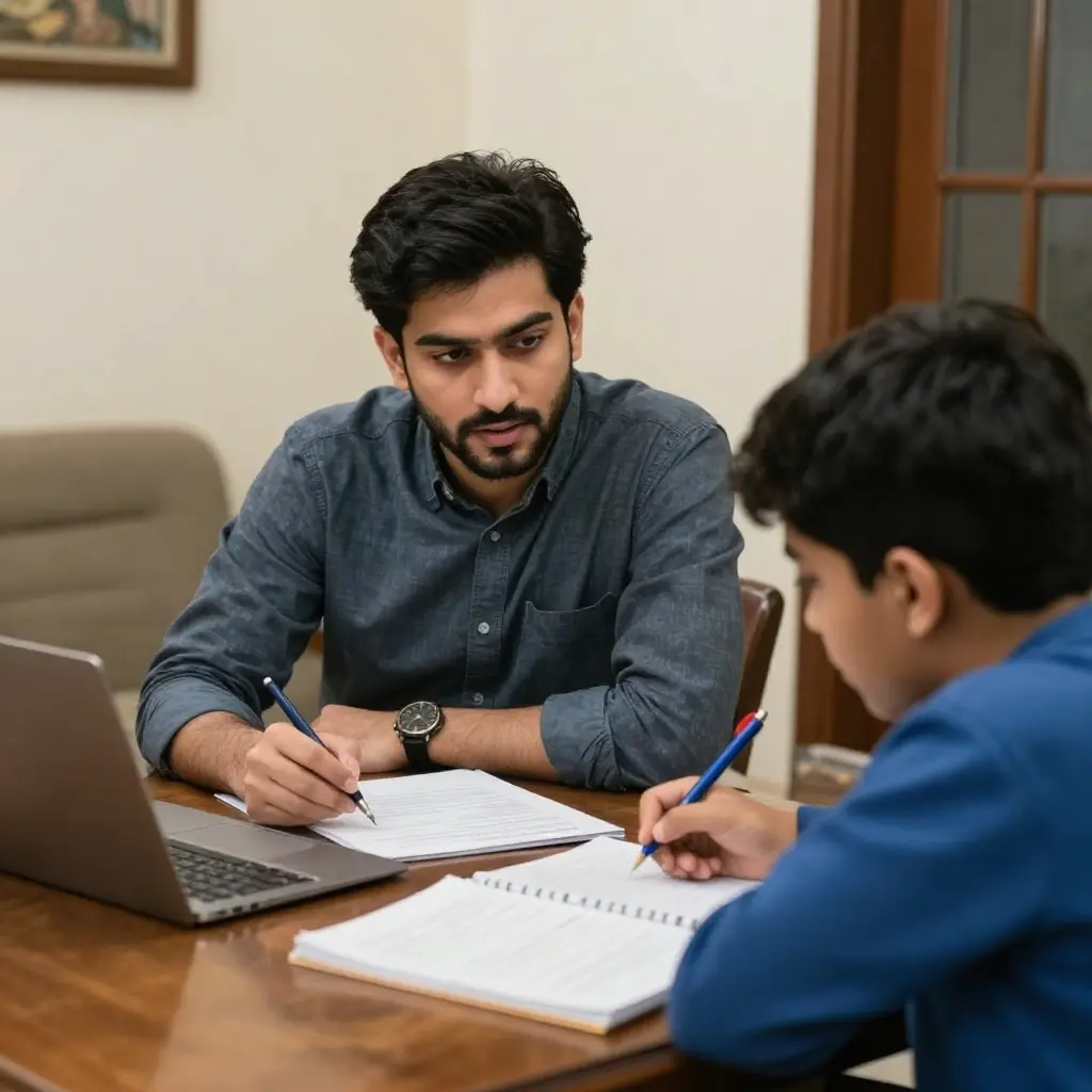 Home tutor in Ghouri Town Islamabad teaching the student at his home