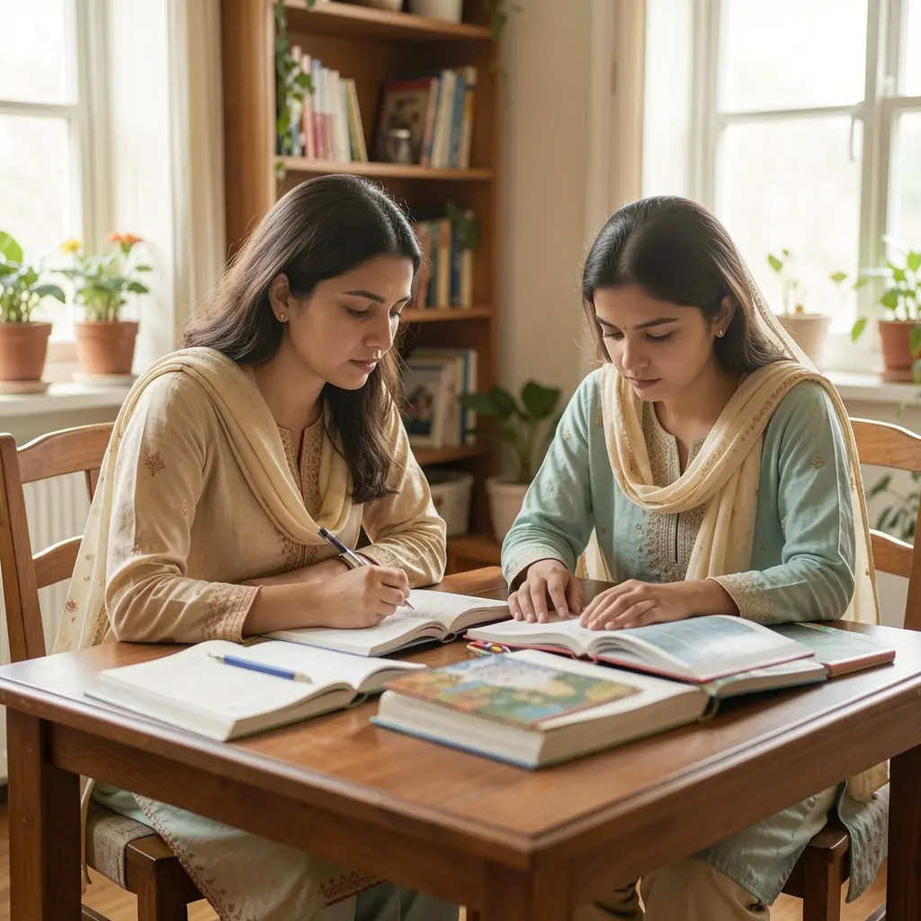 Female home tutor in Chak Shahzad teaching math to female student