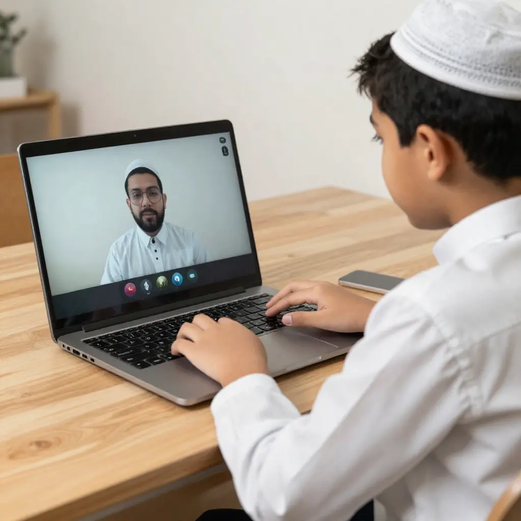 Kid is taking online Quran Class from experience Quran teacher